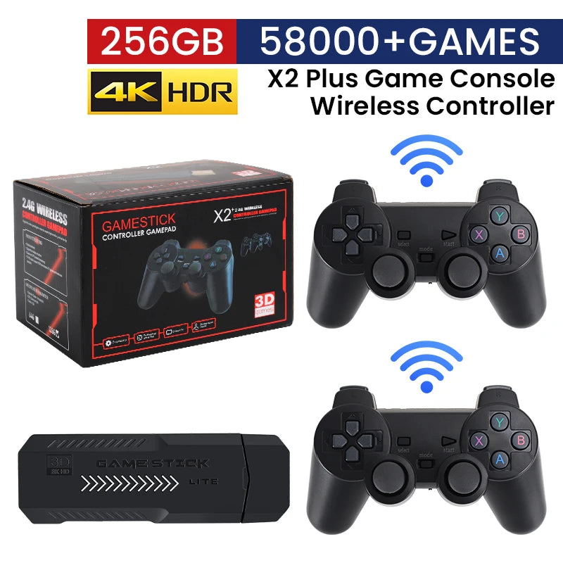 256G 58,000 Games GD10 plus Game Stick 4K HD Video Game Console 2.4G Double Wireless Controller Game Stick for N64/PSP/PS1/GBA